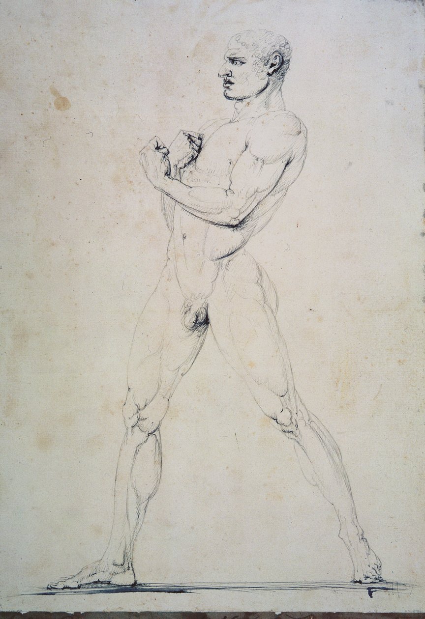 Mužský akt, Damoxenos ze Syrakus, z Pausaniova popisu Nemeanských her v jeho Itináři Řecka (2. století př. n. l.), 1794 (pero a inkoust) od Antonio Canova