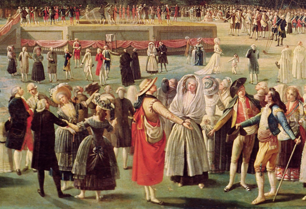 Výstup na balón Montgolfier v Aranjuez, kolem roku 1764 (detail 38558) od Antonio Carnicero