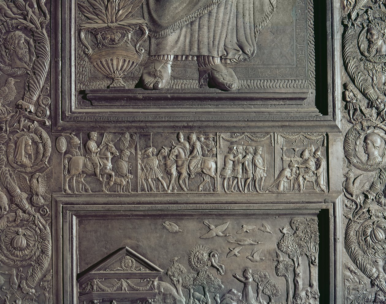 Detail středních dveří baziliky, výzdoba 1439-45 (bronz) (viz také 247330-247337) od Antonio Filarete