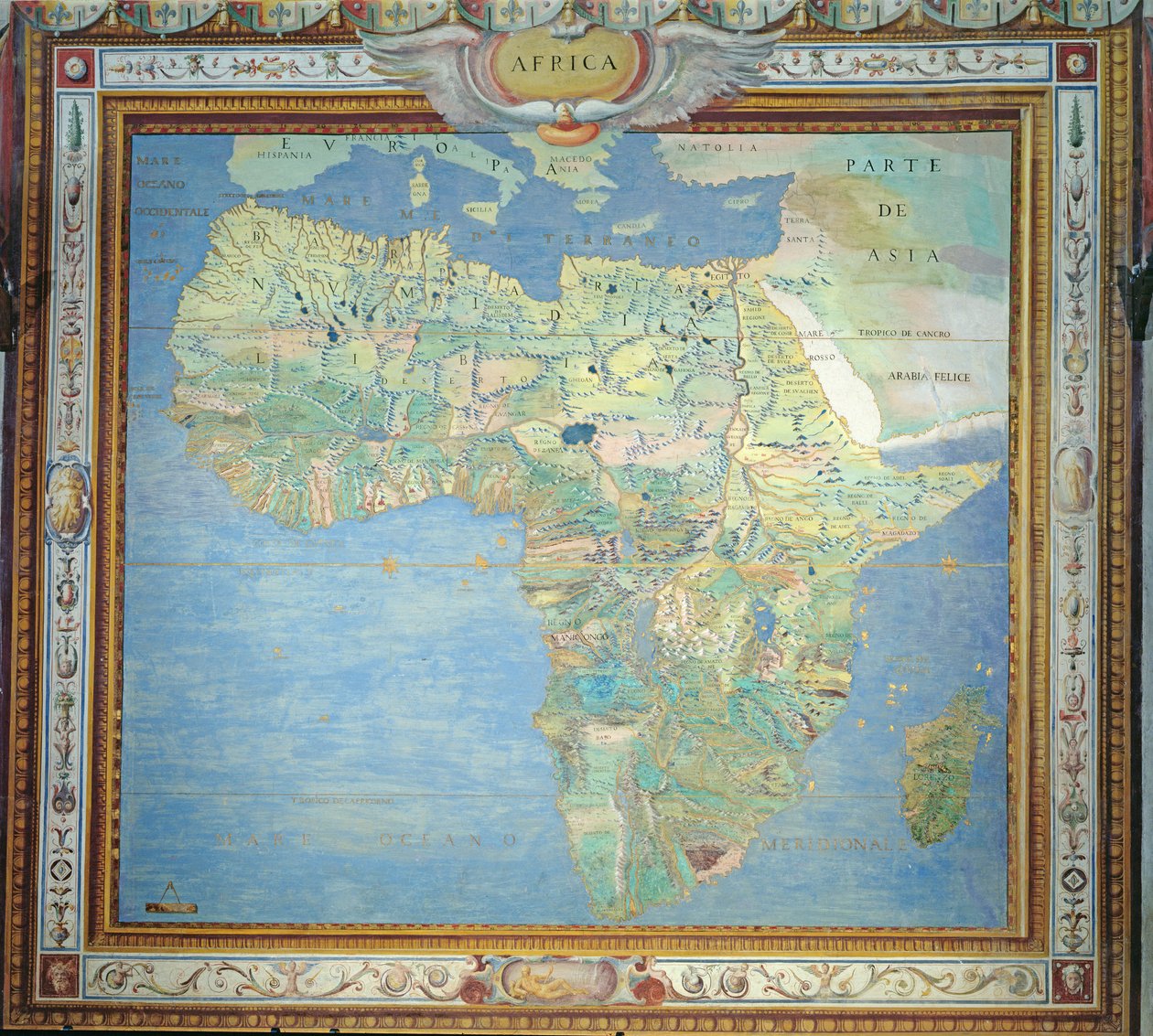 Mapa Afriky, v Sala del Mappamondo od Antonio Giovanni de Varese