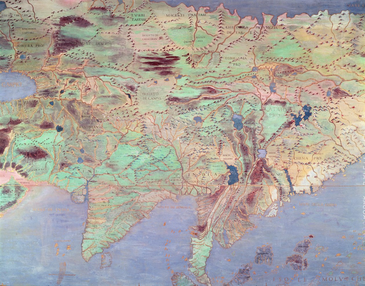 Mapa Asie, z „Sala Del Mappamondo“ (Síň map světa) od Antonio Giovanni de Varese