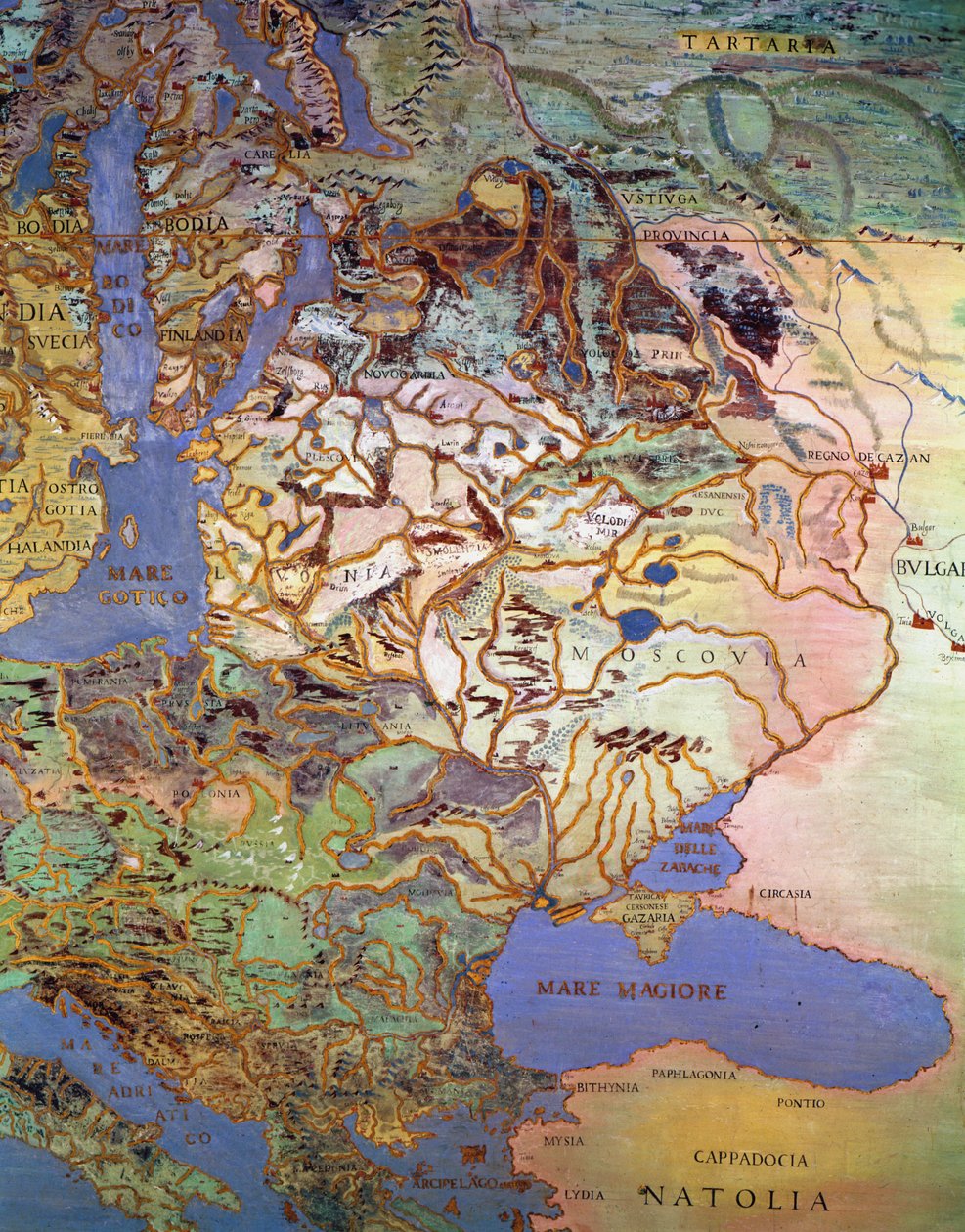 Mapa střední Evropy z „Sala Del Mappamondo“ (Síň map světa) od Antonio Giovanni de Varese