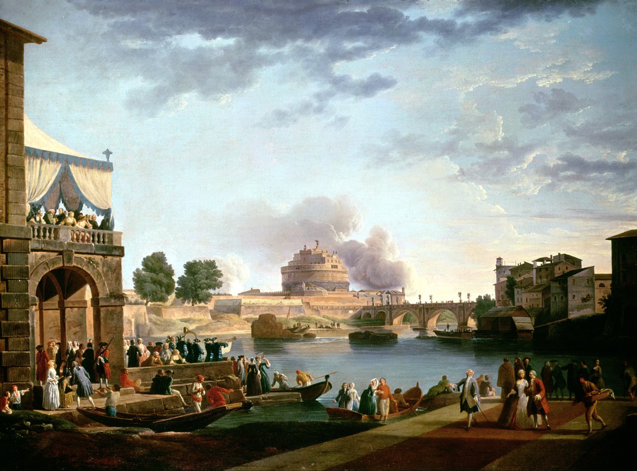 Volba papeže s Castel St. Angelo, Řím v pozadí od Antonio Joli