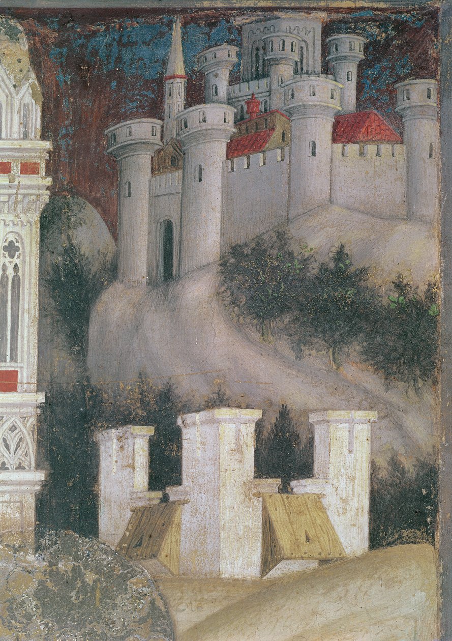 Detail architektury napravo svatého Jiří a princezny z Trebizondu, kolem 1433-38 (detail 60797) od Antonio Pisanello