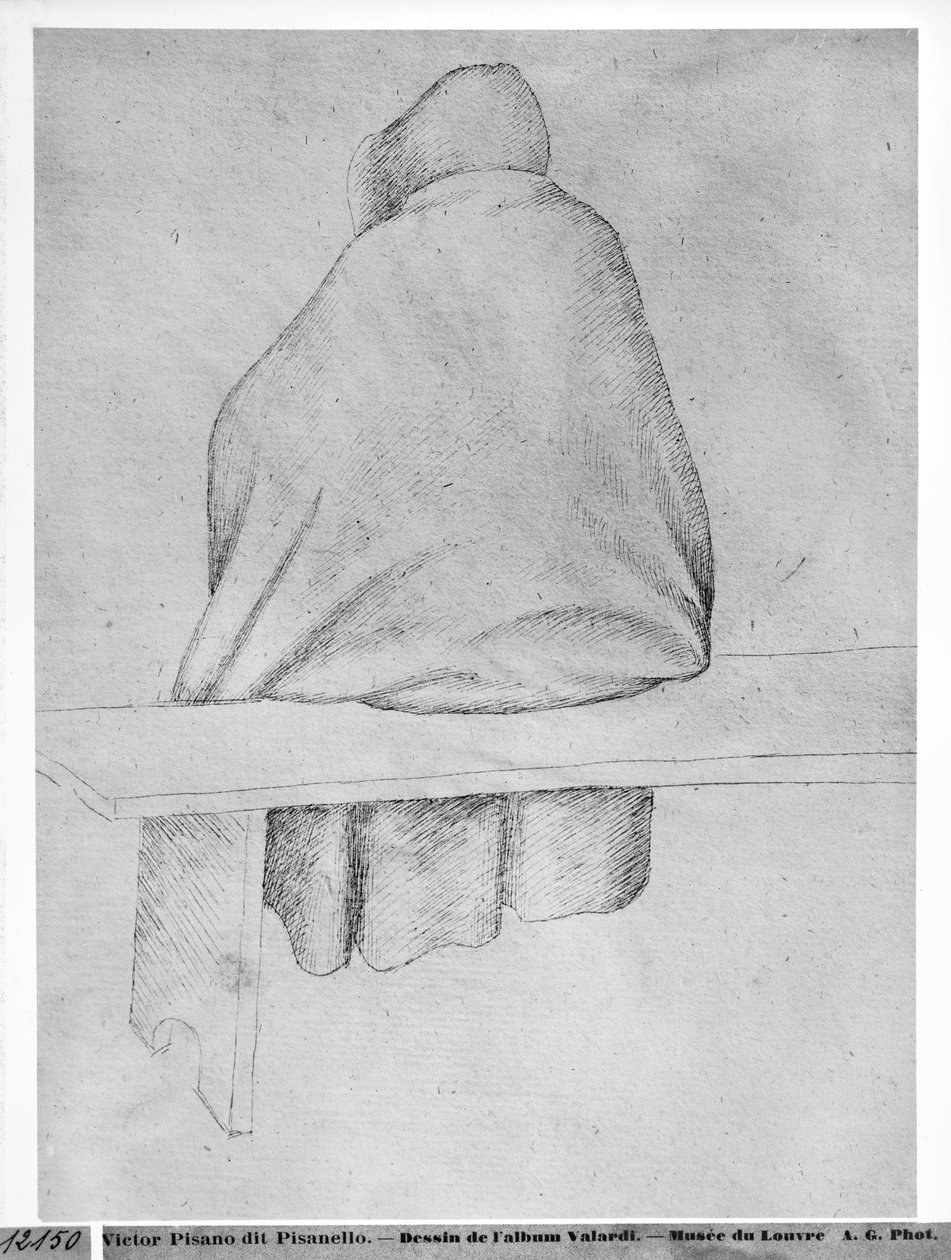 Monk seděl na lavičce při pohledu zezadu z alba The Vallardi od Antonio Pisanello