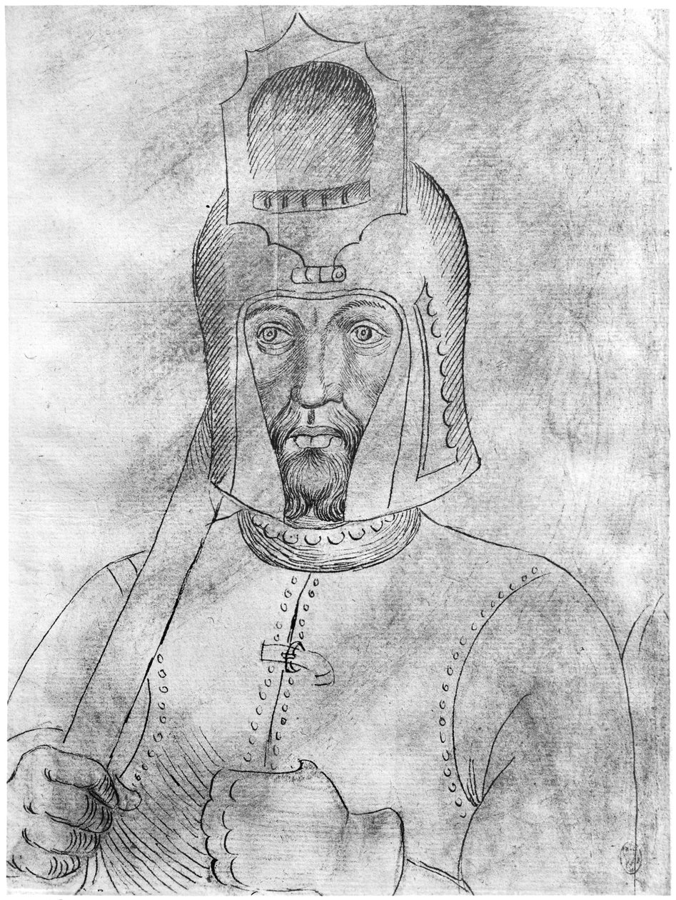 Voják s helmou s hledím, z alba Vallardi od Antonio Pisanello