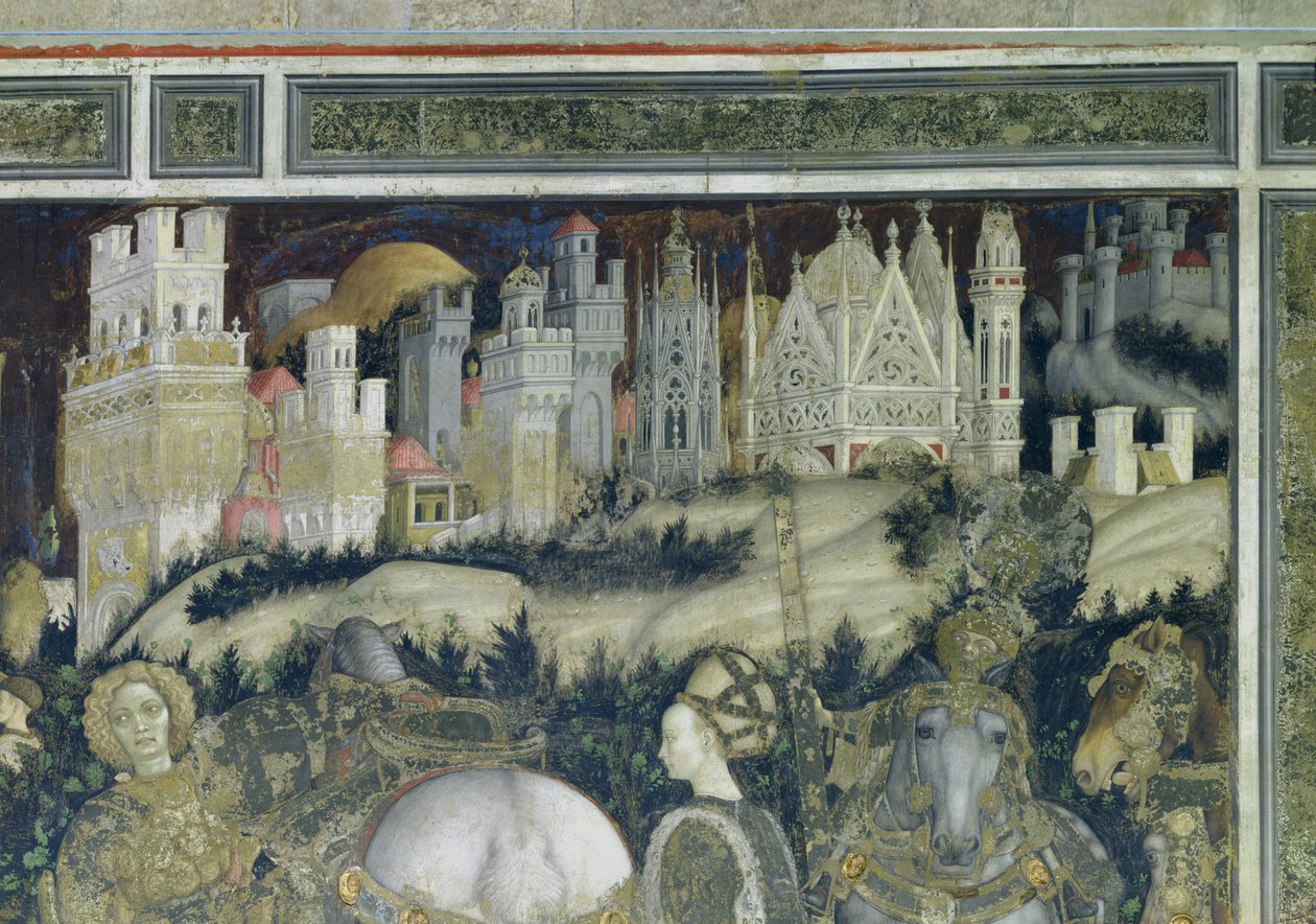 Svatý Jiří a princezna z Trebizondu, detail města v pozadí, cca 1433-38 od Antonio Pisanello
