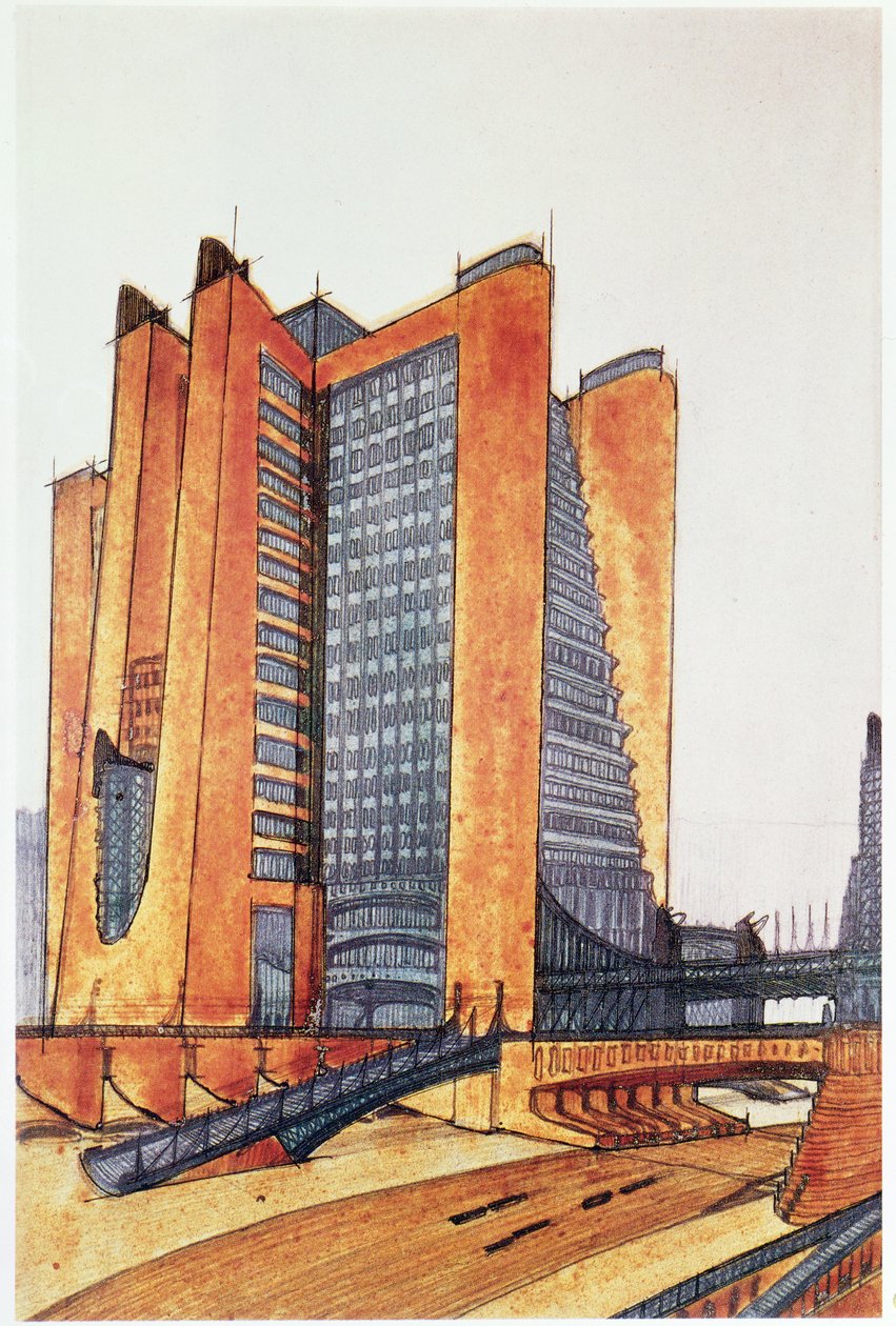 Návrh studie nového města, 1914 od Antonio SantElia