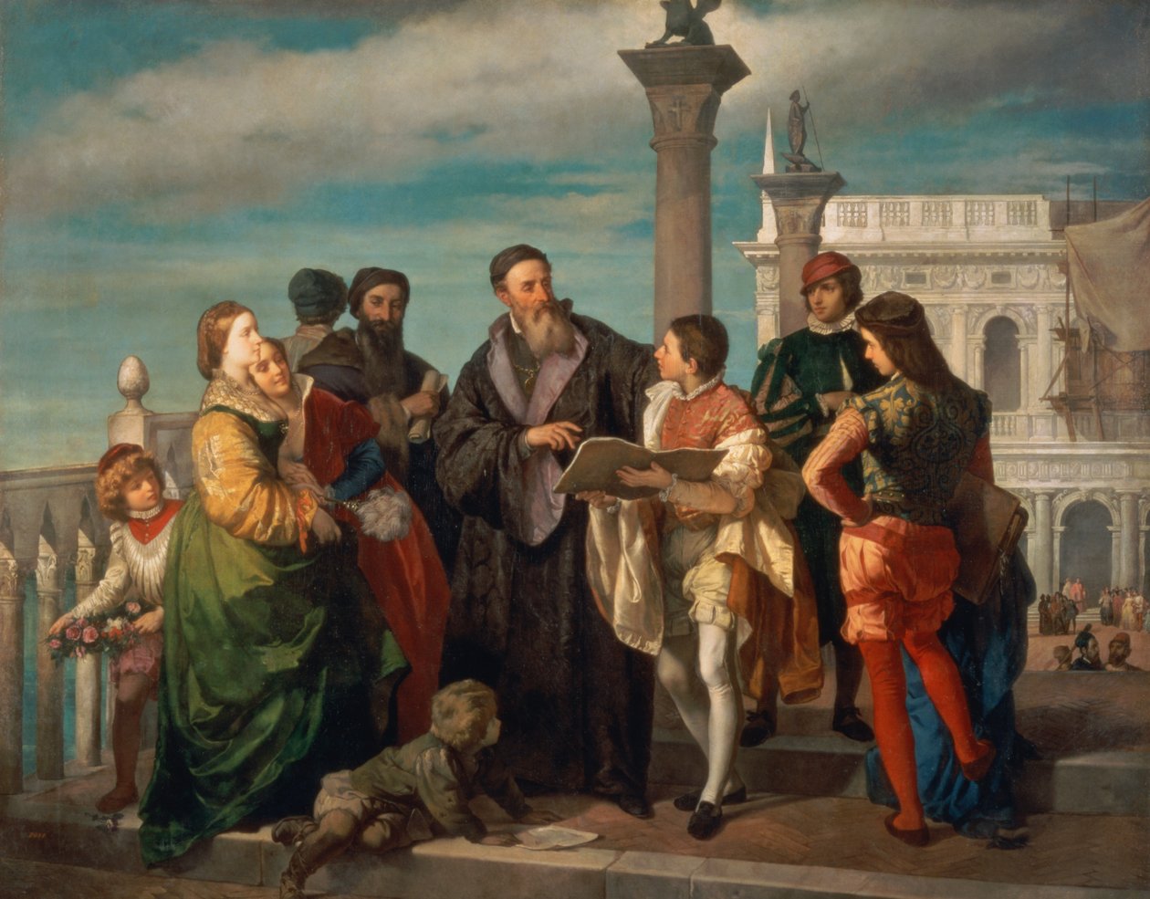Setkání Tiziana (1488-1576) a Veronese (1528-88) na Ponte della Paglia od Antonio Zona