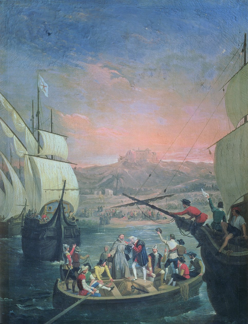 Odjezd Santa Maria, Pinta a Nina z Palosu v roce 1492 (olej na plátně) od Antonio Cabral Bejarano