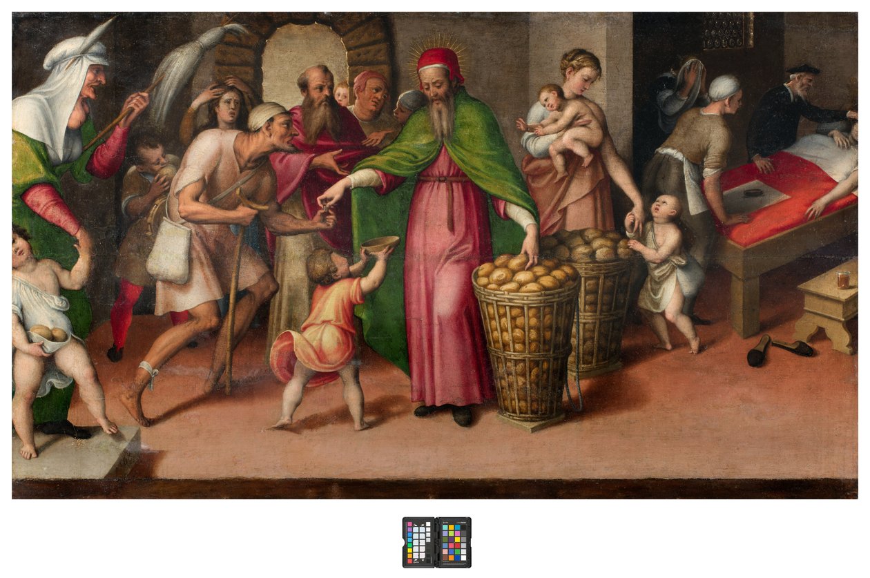Sakristie, Antonio Campi, Charita sv. Facia 1568, Původní tabulka reprodukce na oltáři sv. od Antonio Campi
