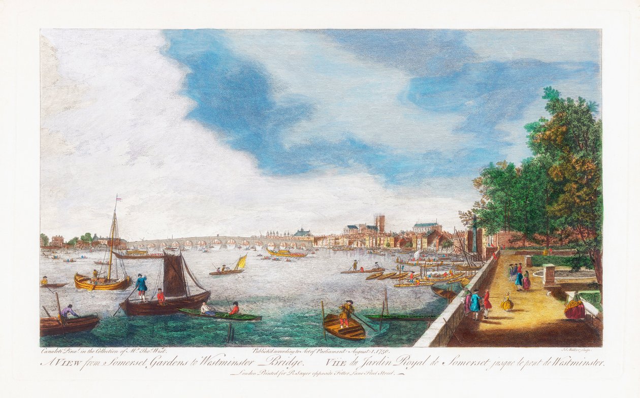 Pohled z Somerset Gardens na Westminster Bridge, vyrytý John Miller, 1750 od Giovanni Antonio Canal