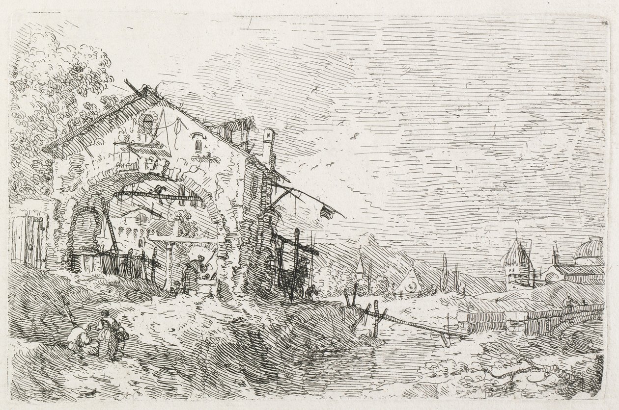 Pohledy: Žena čerpající vodu pod obloukem od Antonio Canaletto