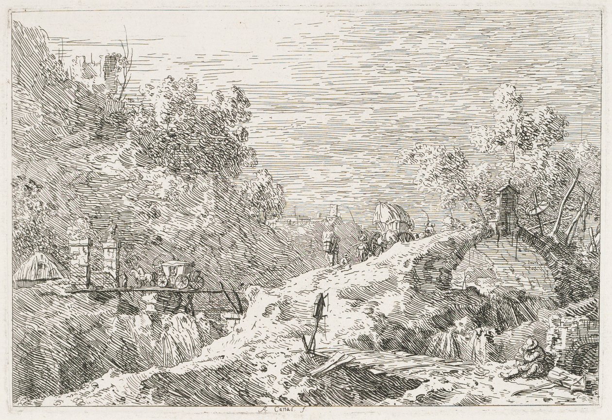 Pohledy: Horská krajina s pěti mosty, 1735-1746. od Giovanni Antonio Canal
