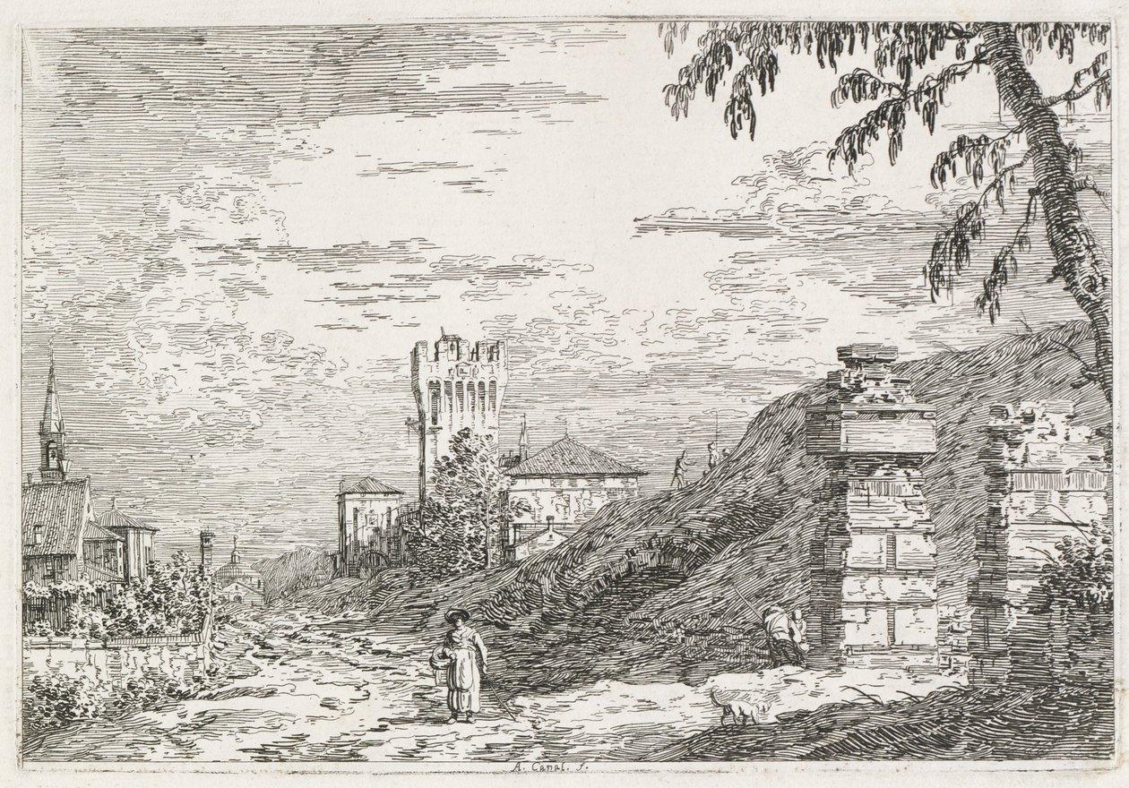 Pohledy: Dva zničené pilíře od Antonio Canaletto