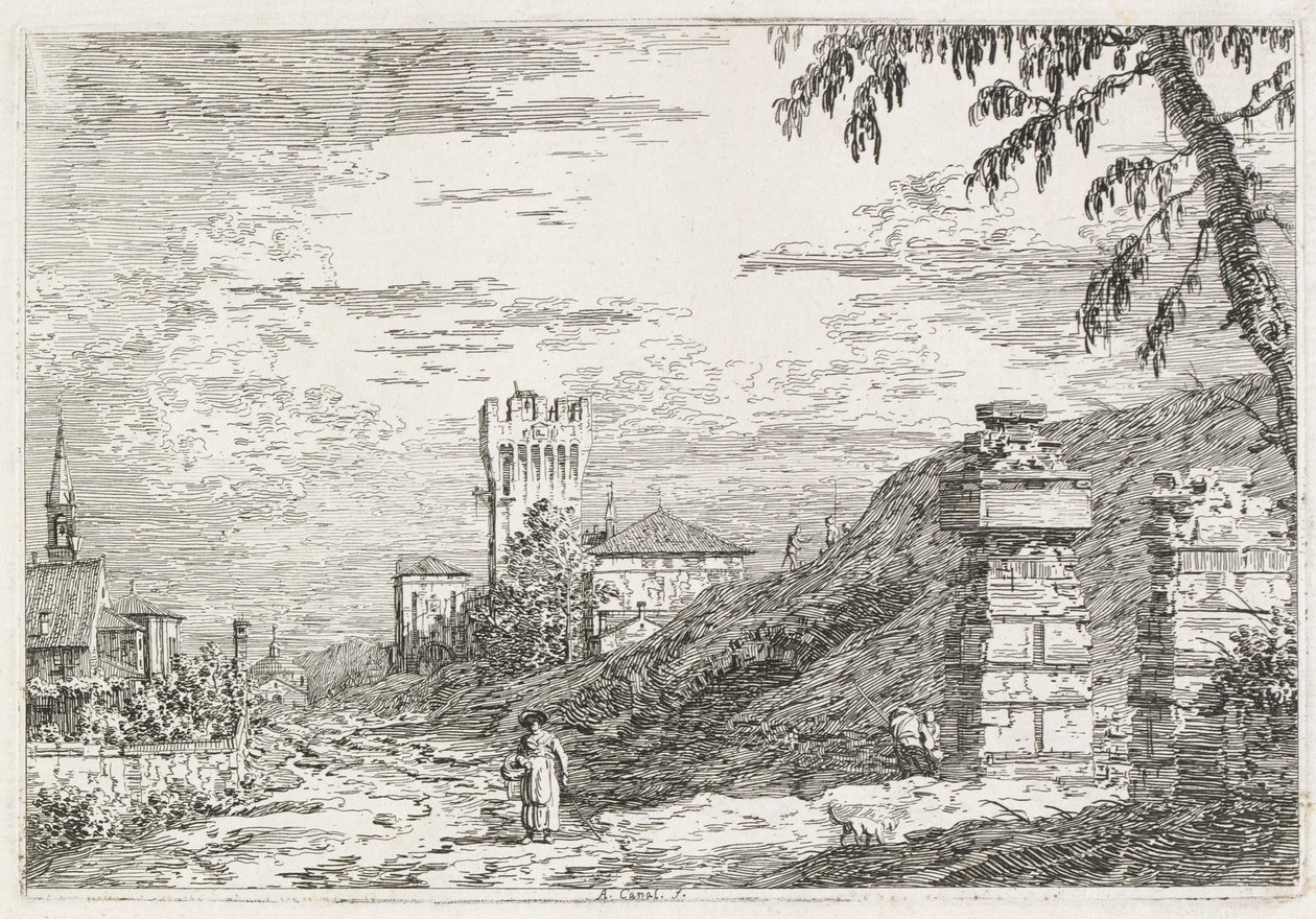 Pohledy: Dva zničené pilíře, 1735-1746. od Giovanni Antonio Canal