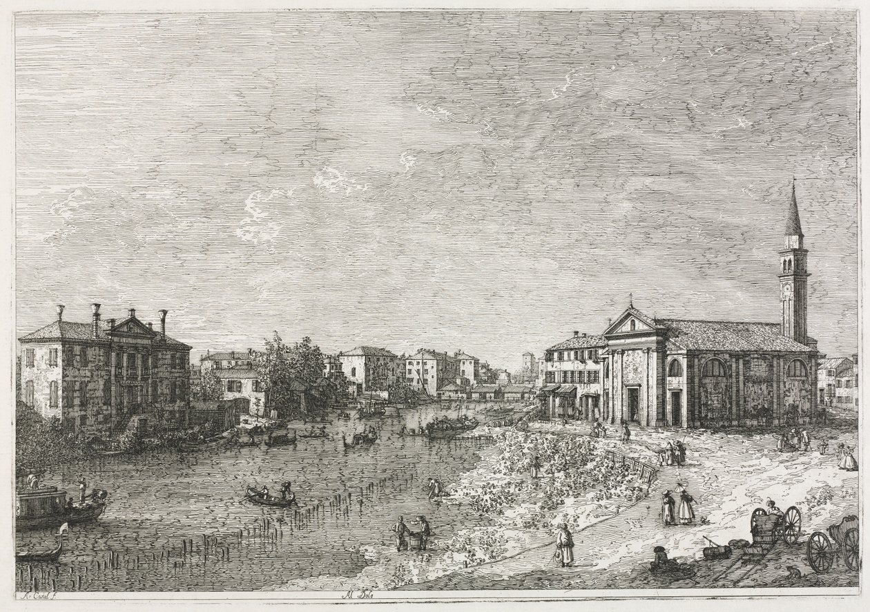 Pohledy: Pohled na Dolo, město na řece Brenta, západně od Benátek od Antonio Canaletto