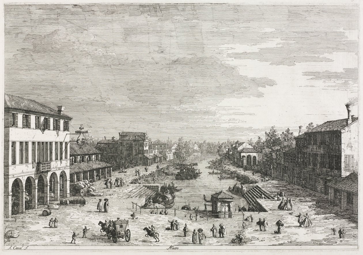 Pohledy: Pohledy na Mestre, město v provincii Benátky od Antonio Canaletto