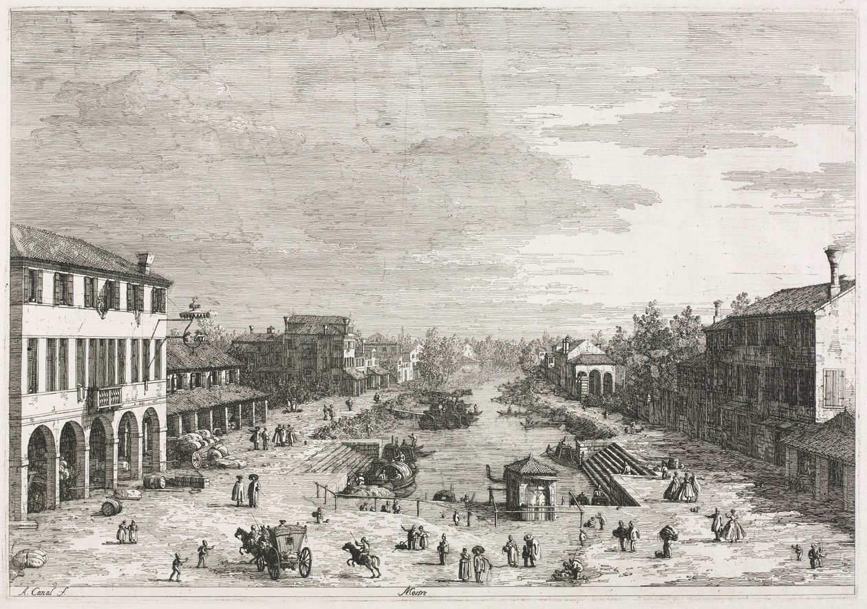 Pohledy: Pohledy na Mestre, město v provincii Benátky, 1735-1746. od Giovanni Antonio Canal