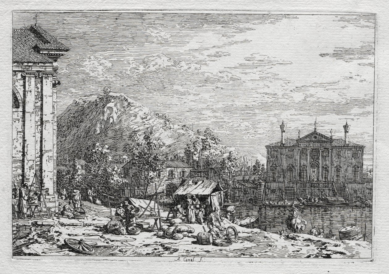 Pohledy na Benátky a okolí: Město za řekou, 17. století. od Giovanni Antonio Canal