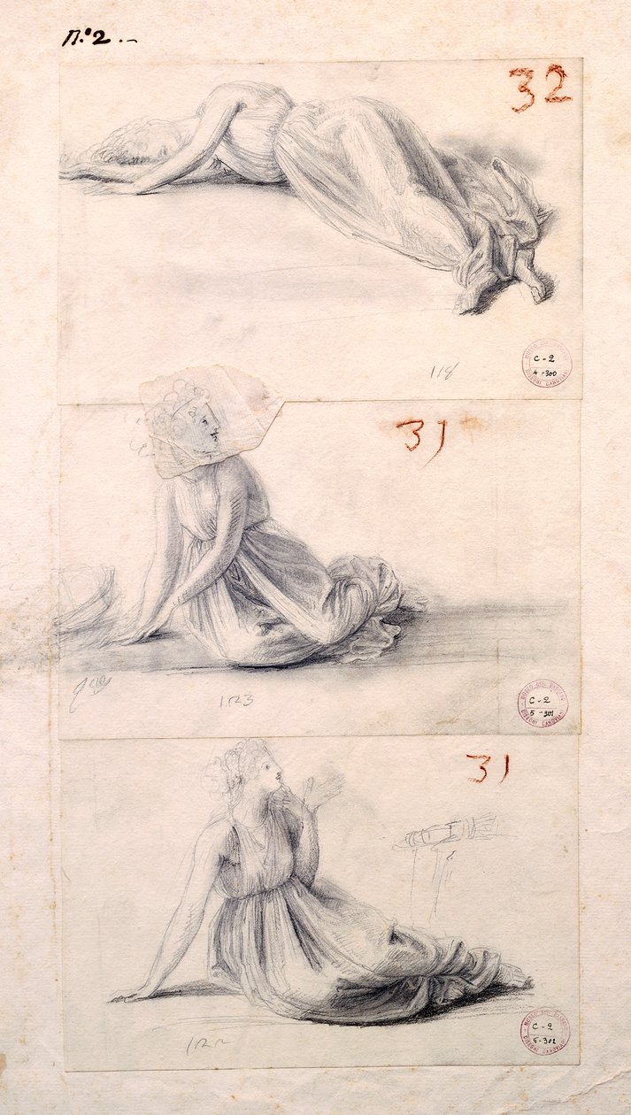 Ženská postava ve třech různých polohách od Antonia Canova (1757-1822), kresba od Antonio Canova