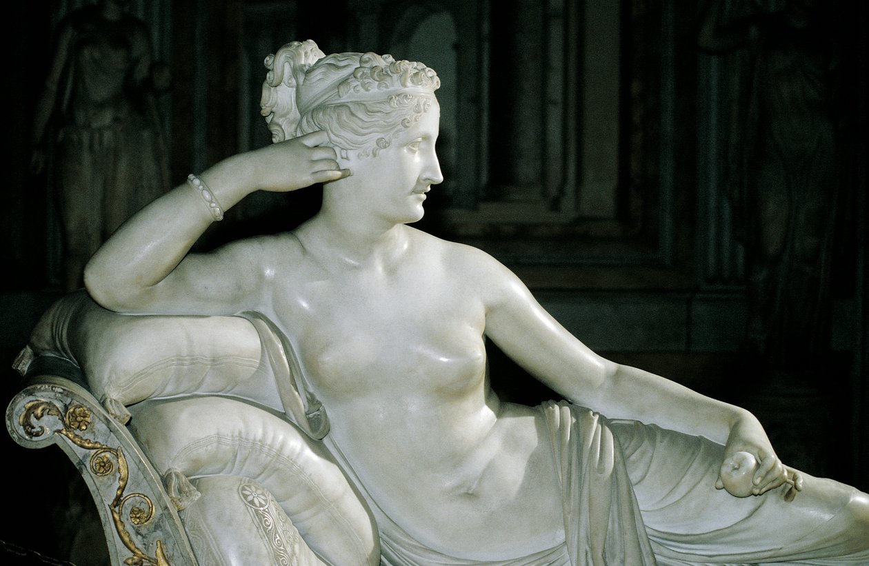 Paolina Borghese jako Venus Victrix, Antonio Canova (1757-1822), bílý mramor od Antonio Canova