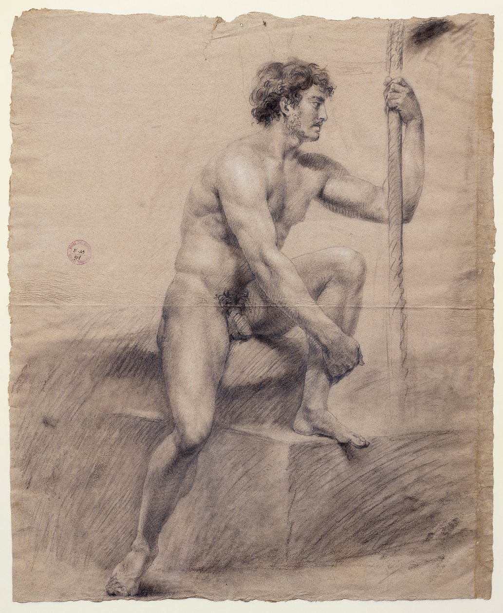 Studie mužského aktu sedícího na pódiu, Antonio Canova (1757-1822), kresba od Antonio Canova