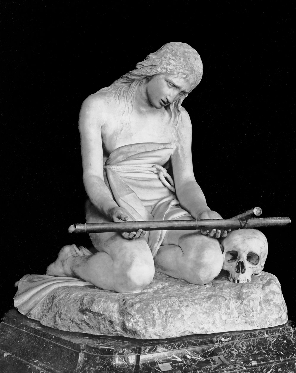 Kajícnice Magdalena (mramor) (černobílá fotografie) od Antonio Canova