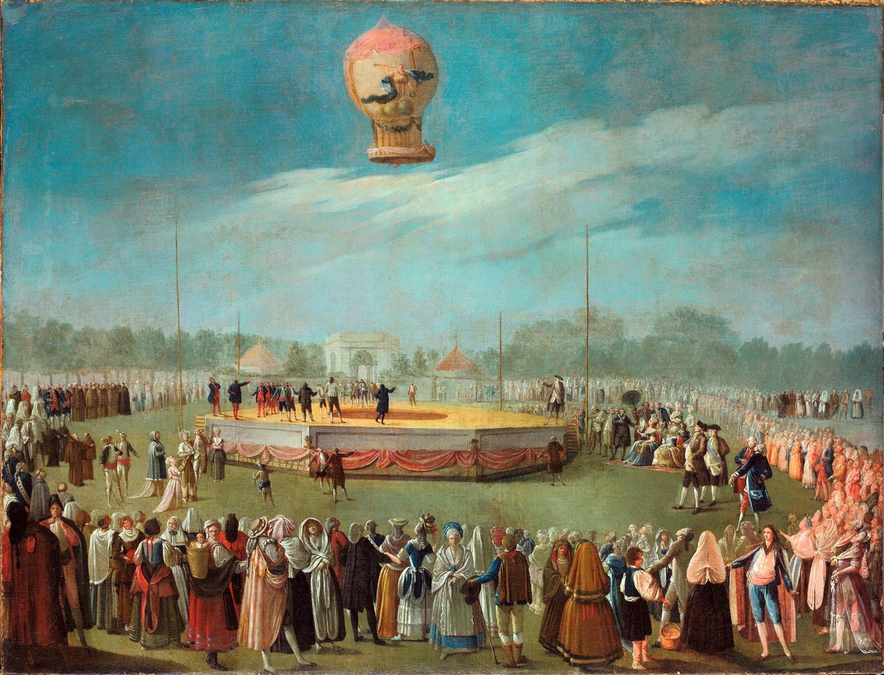Výstup balónu v přítomnosti dvora Karla IV. - Obraz Antonia Carnicera Mancia (1748-1814), olej na plátně od Antonio Carnicero