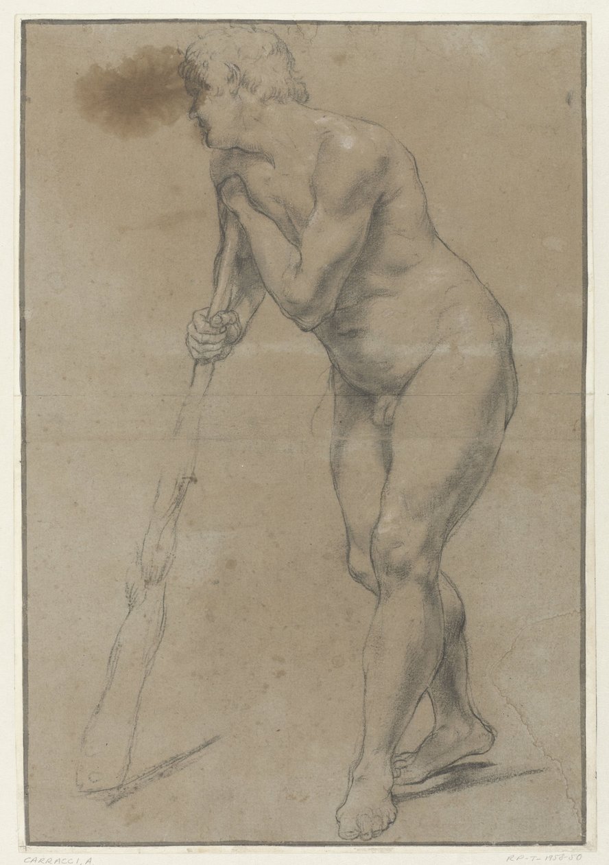 Studie nahého muže opírajícího se o kyj od Antonio Carracci