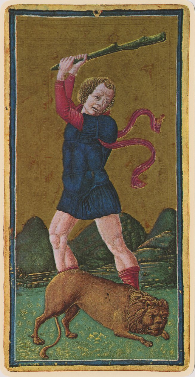 Síla, faksimile tarotové karty z balíčku Visconti, 1441-47 od Antonio Cicognara