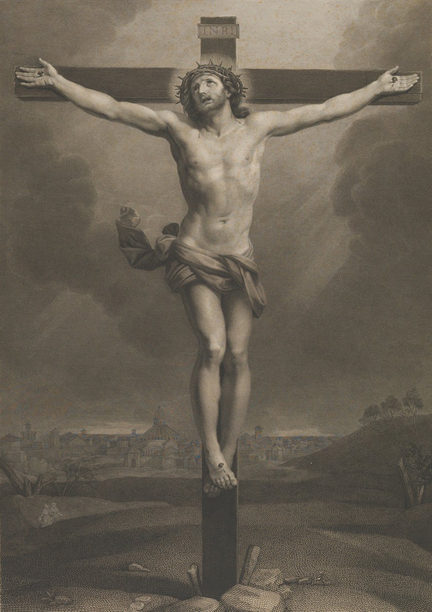 Kristus na kříži, město v pozadí, po Reni, 1850-88. od Antonio Dalco