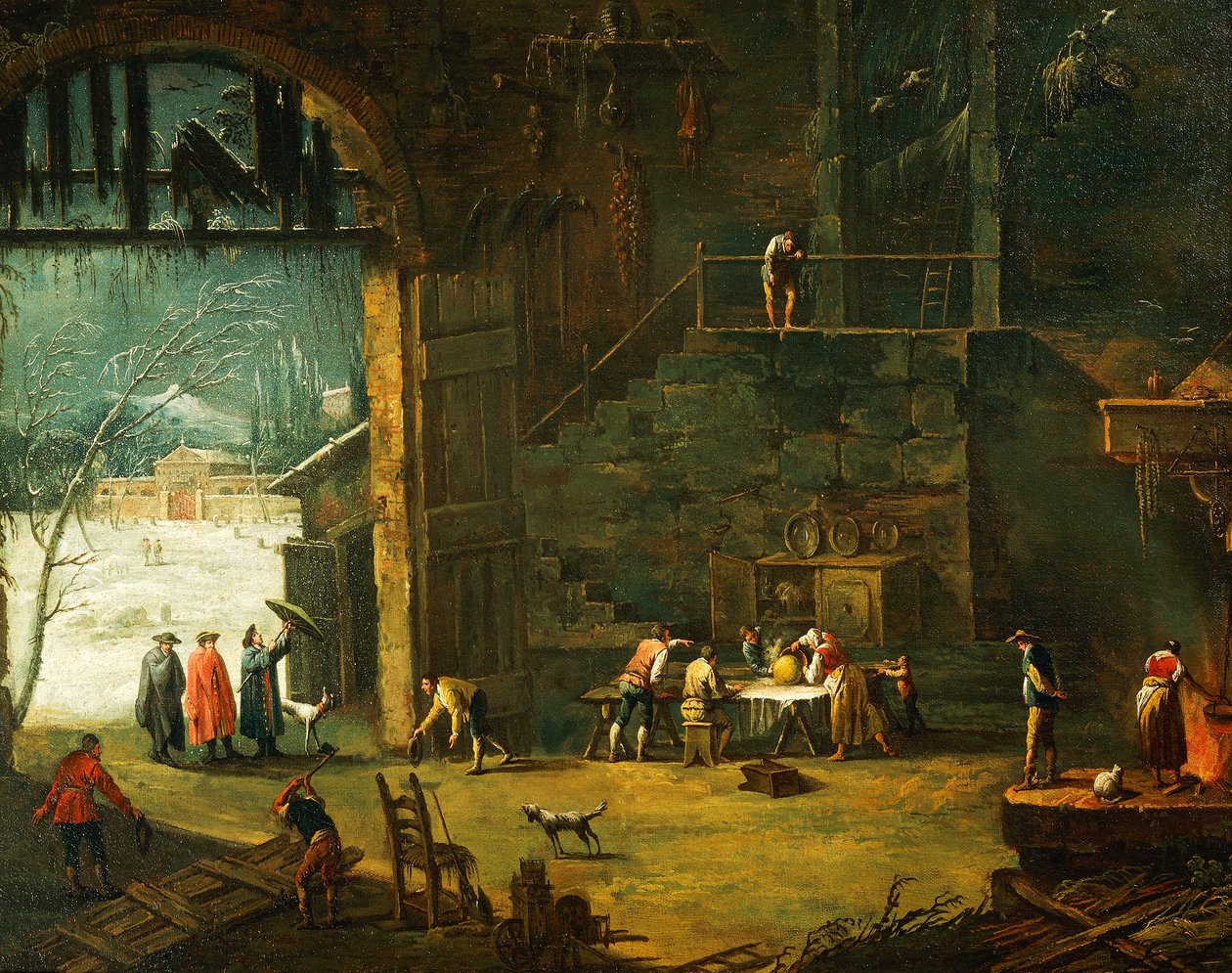 Zima, příchod šlechtice do vily, od Antonia Dizianiho (1737-1797), obraz. od Antonio Diziani