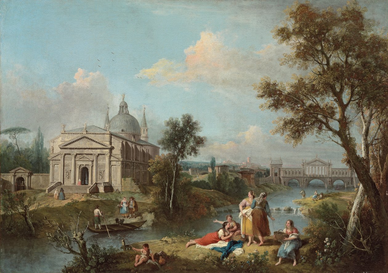 Italská říční krajina (olej na plátně) od Antonio & F. Zuccarelli (1702 88) Visentini