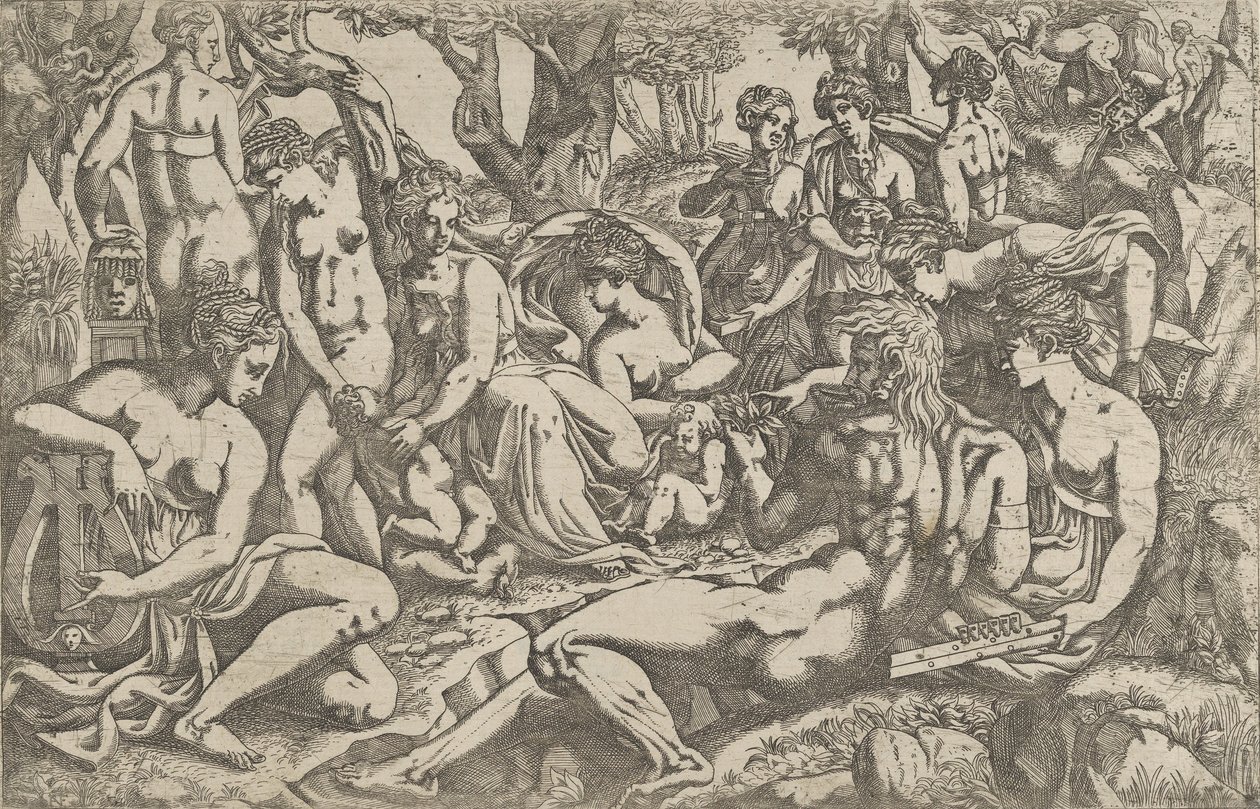 Múzy na úpatí hory Parnas, 1540-45. od Antonio Fantuzzi
