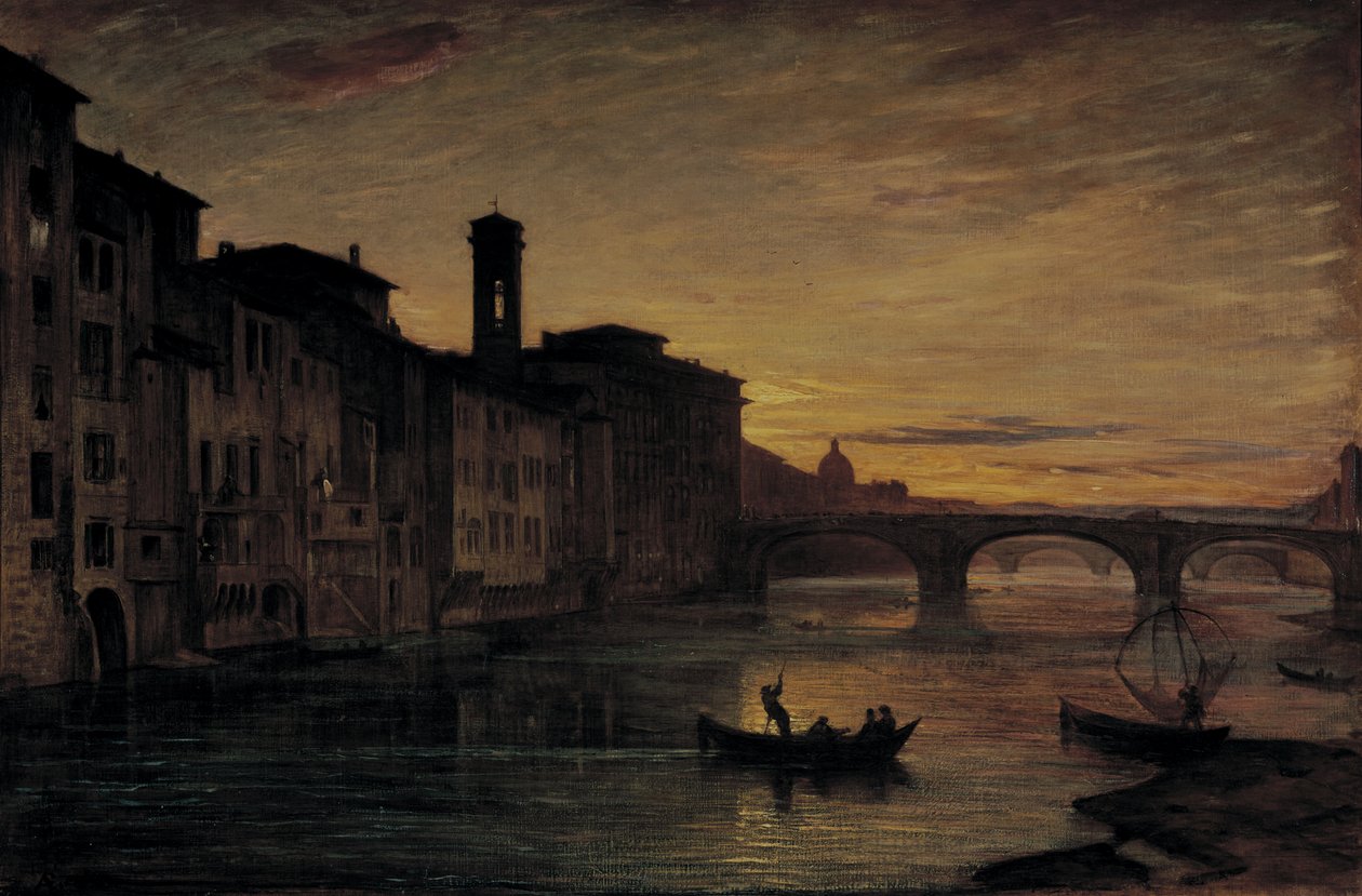 Řeka Arno v Ponte Santa Trinita, kolem roku 1866 (olej na plátně) od Antonio Fontanesi