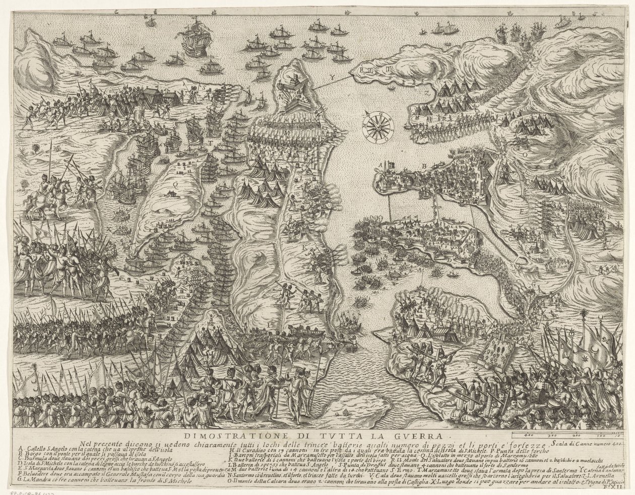 Přehled celé bitvy na Maltě Dimostrazione di tutta la guerra (název na objektu) The Siege of Malta (název série) od Antonio Francesco Lucini