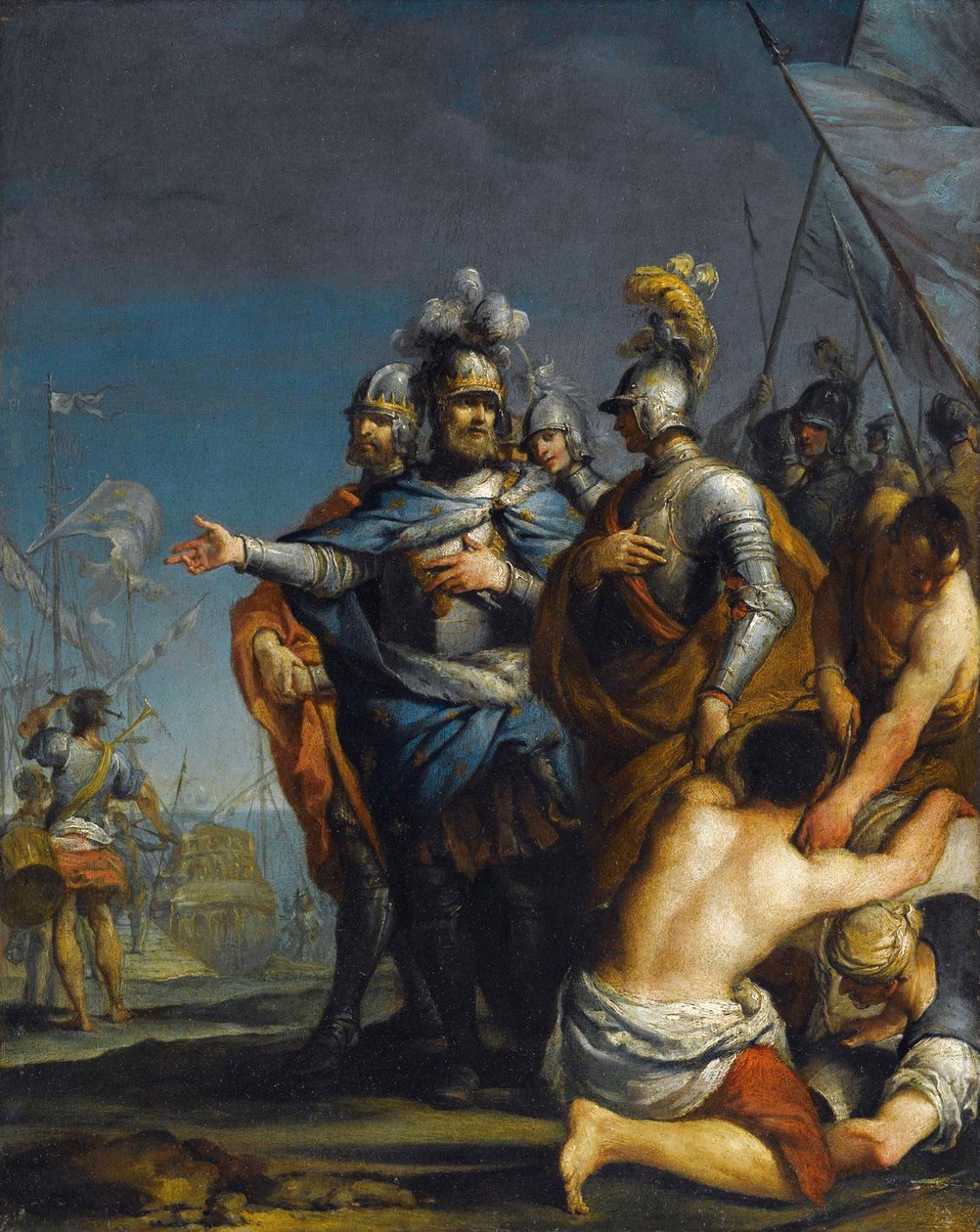Saint Louis Departing For The Crusade par Antonio Gionima (1697-1732) - Olej na mědi, 45x35,8 - Soukromá sbírka od Antonio Gionima