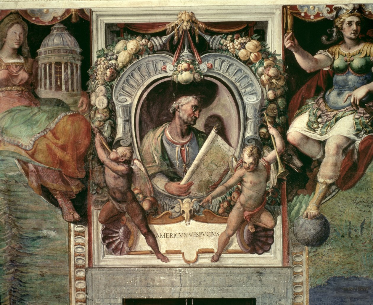 Amerigo Vespucci (1452-1512) ze „Sala del Mappamondo“ (síň map světa) (freska) od Antonio Giovanni de Varese