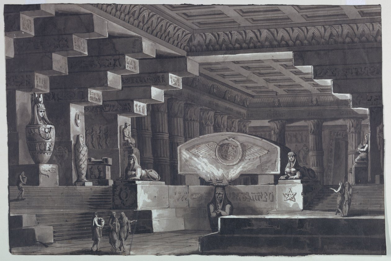 Scéna, interiér egyptského chrámu od Antonio Giuseppe Basoli