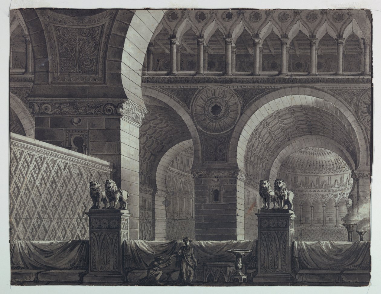 Scénický design, interiér orientální budovy od Antonio Giuseppe Basoli