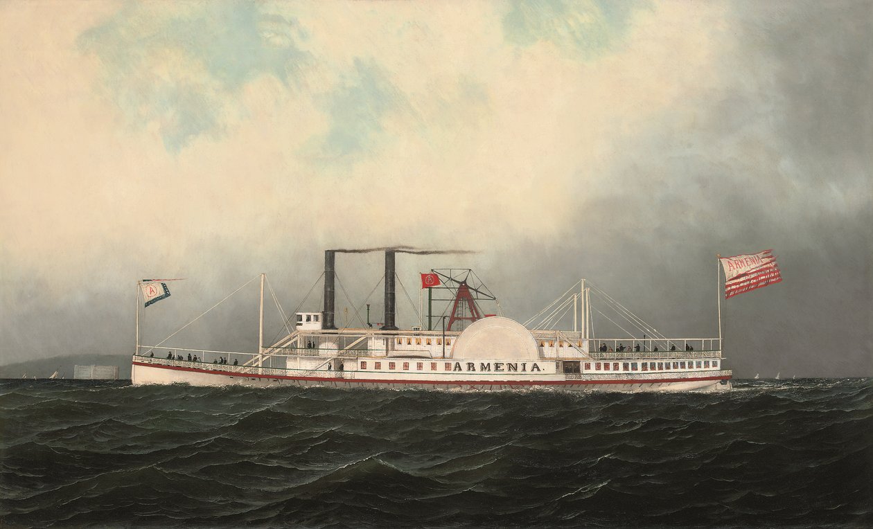 Parník Hudson River Day Line Arménie projíždějící Fort Lafayette, New York Harbour (olej na plátně) od Antonio Jacobsen