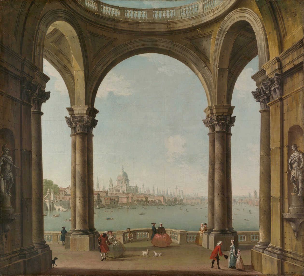 Capriccio s mostem svatého Pavla a Old London Bridge, cca 1744-48 (olej na plátně) od Antonio Joli