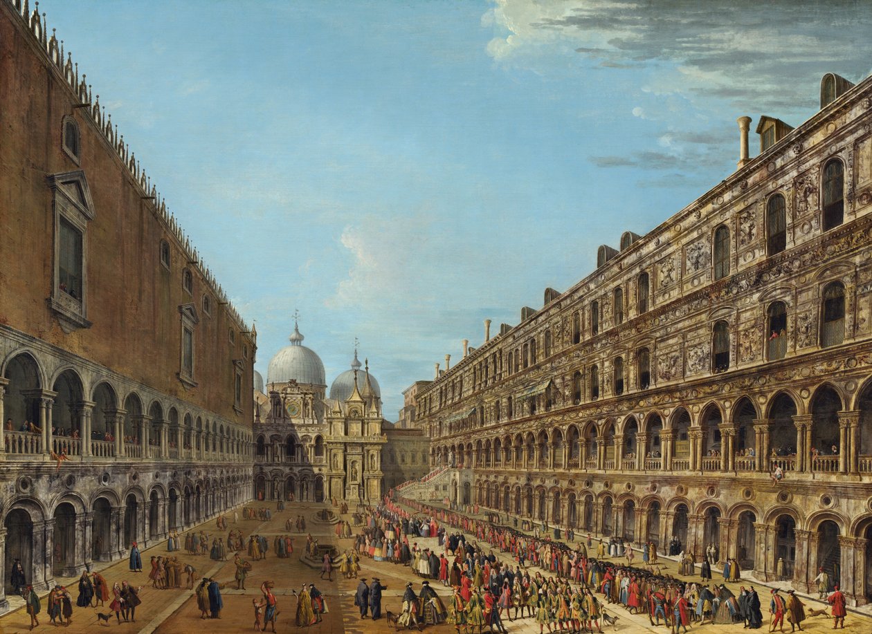 Procesí na nádvoří vévodského paláce, Benátky, 1742 nebo později. od Antonio Joli