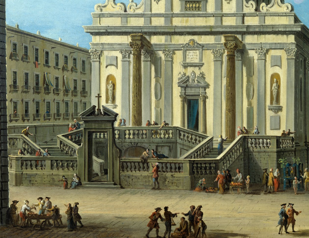 Náměstí San Gaetano s bazilikou San Paolo Maggiore v Neapoli, detail od Antonio Joli
