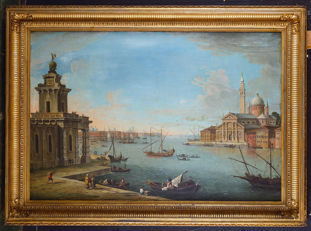Bacino di San Marco, Benátky, při pohledu na východ, s kostelem San Giorgio Maggiore a Dogana od Antonio Joli