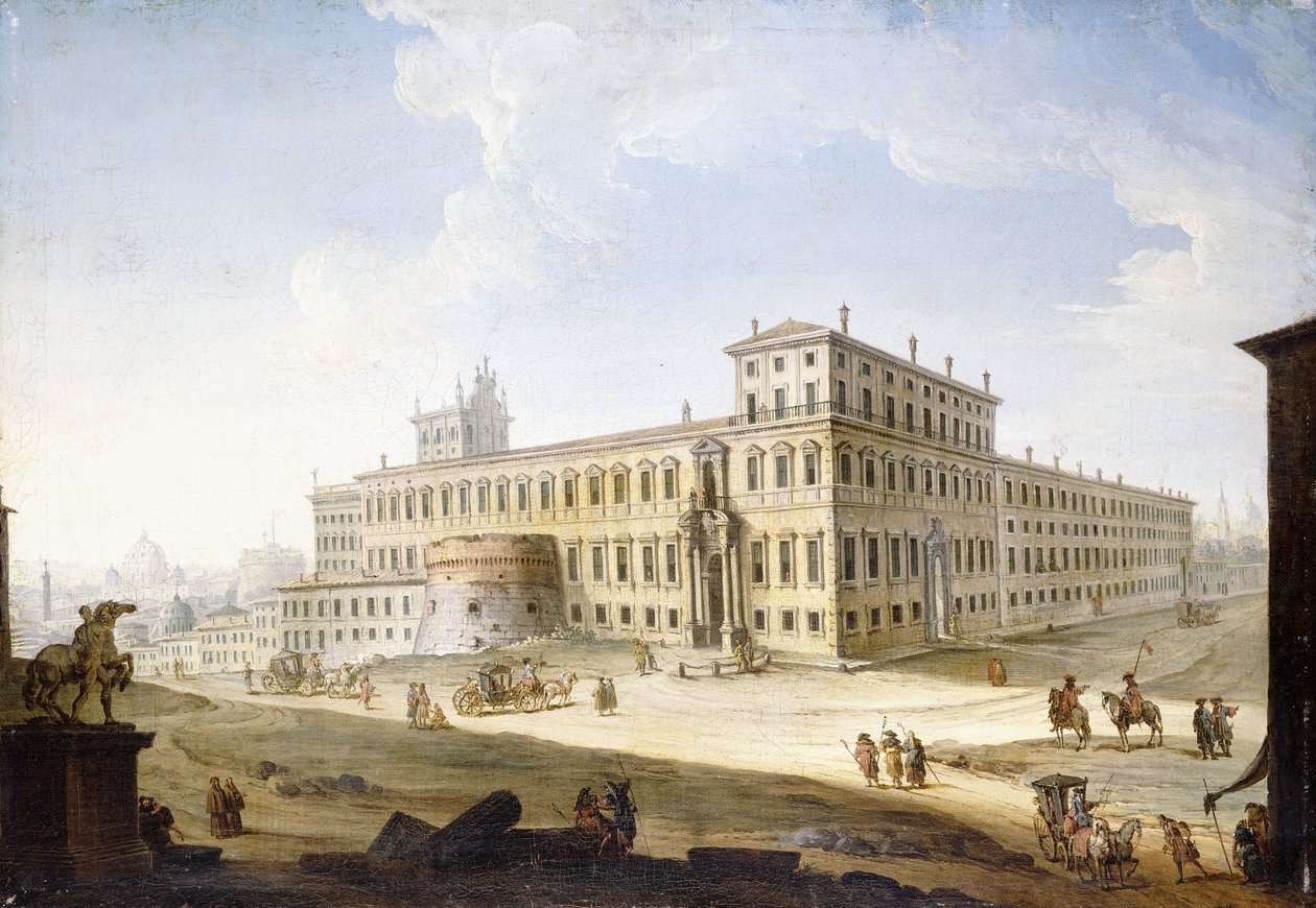 Náměstí Piazza del Quirinale a za ním Castel Sant, Angelo a Saint Peter, od Antonio Joli