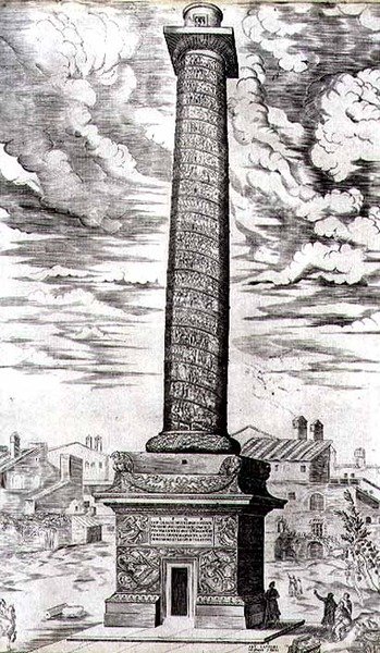 Trajánův sloup v Římě oslavující tažení císaře v Dácii, vyrytý umělcem od Antonio Lafreri