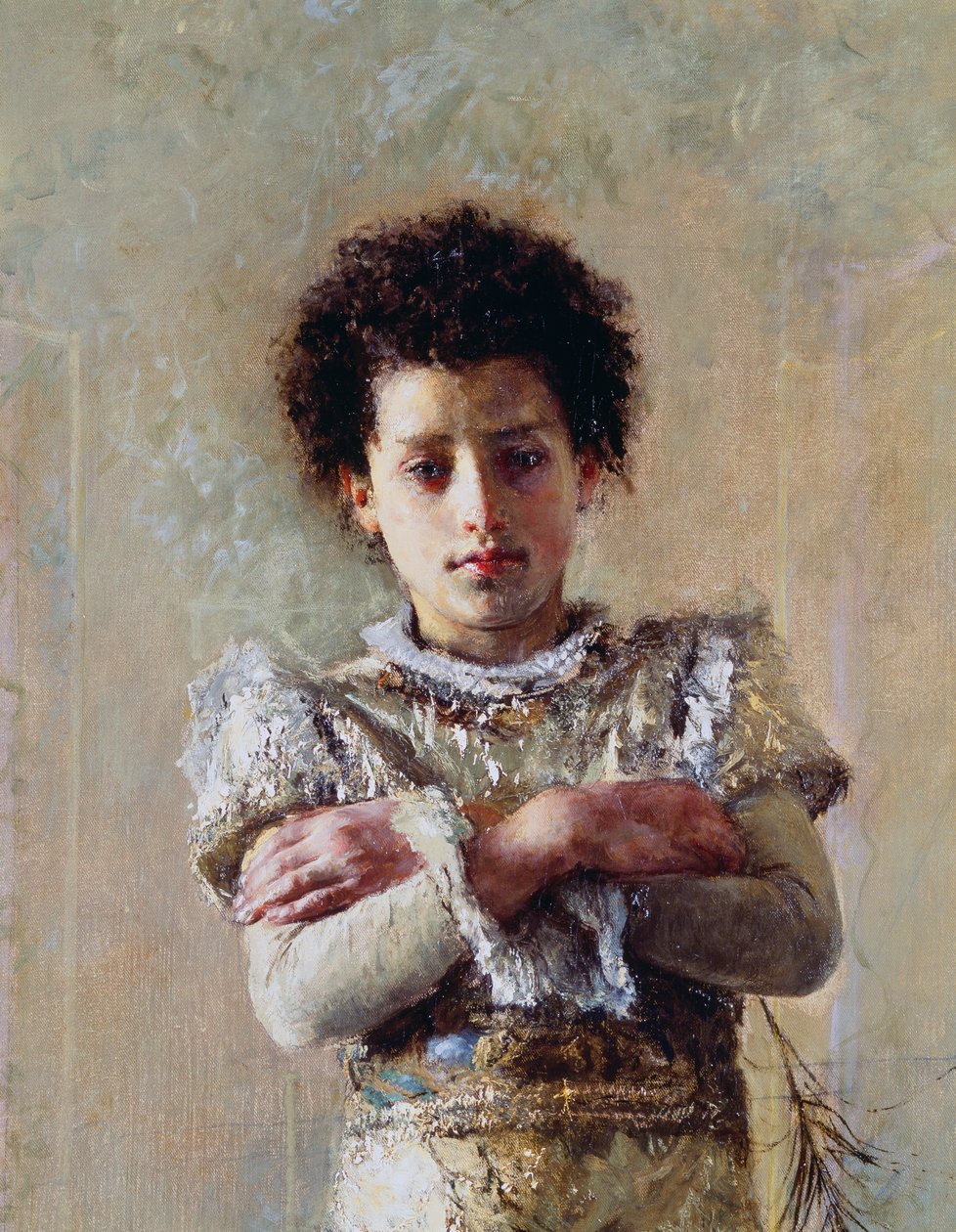 Akrobat, detail, Antonio Mancini (1852-1930), olej na plátně, 250,5x111,5 cm od Antonio Mancini
