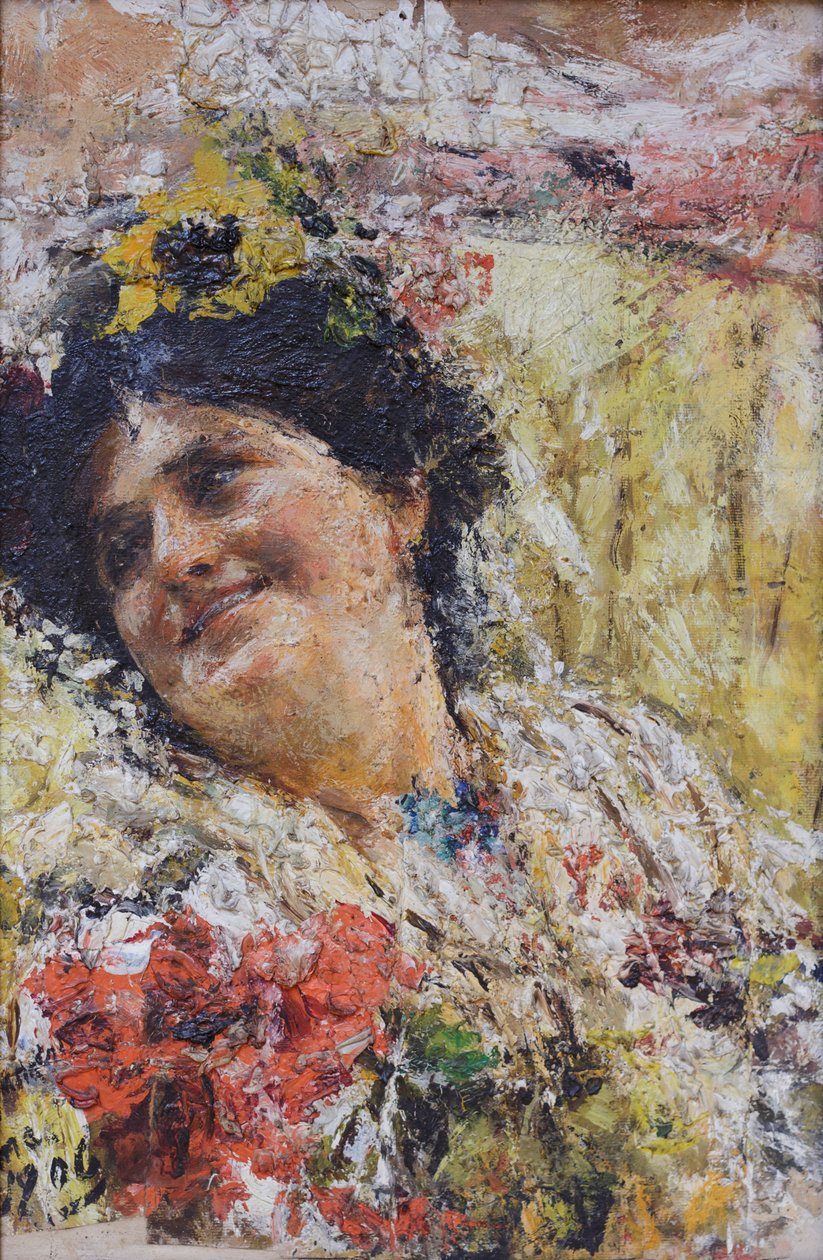 Hlava ženy a květiny od Antonio Mancini